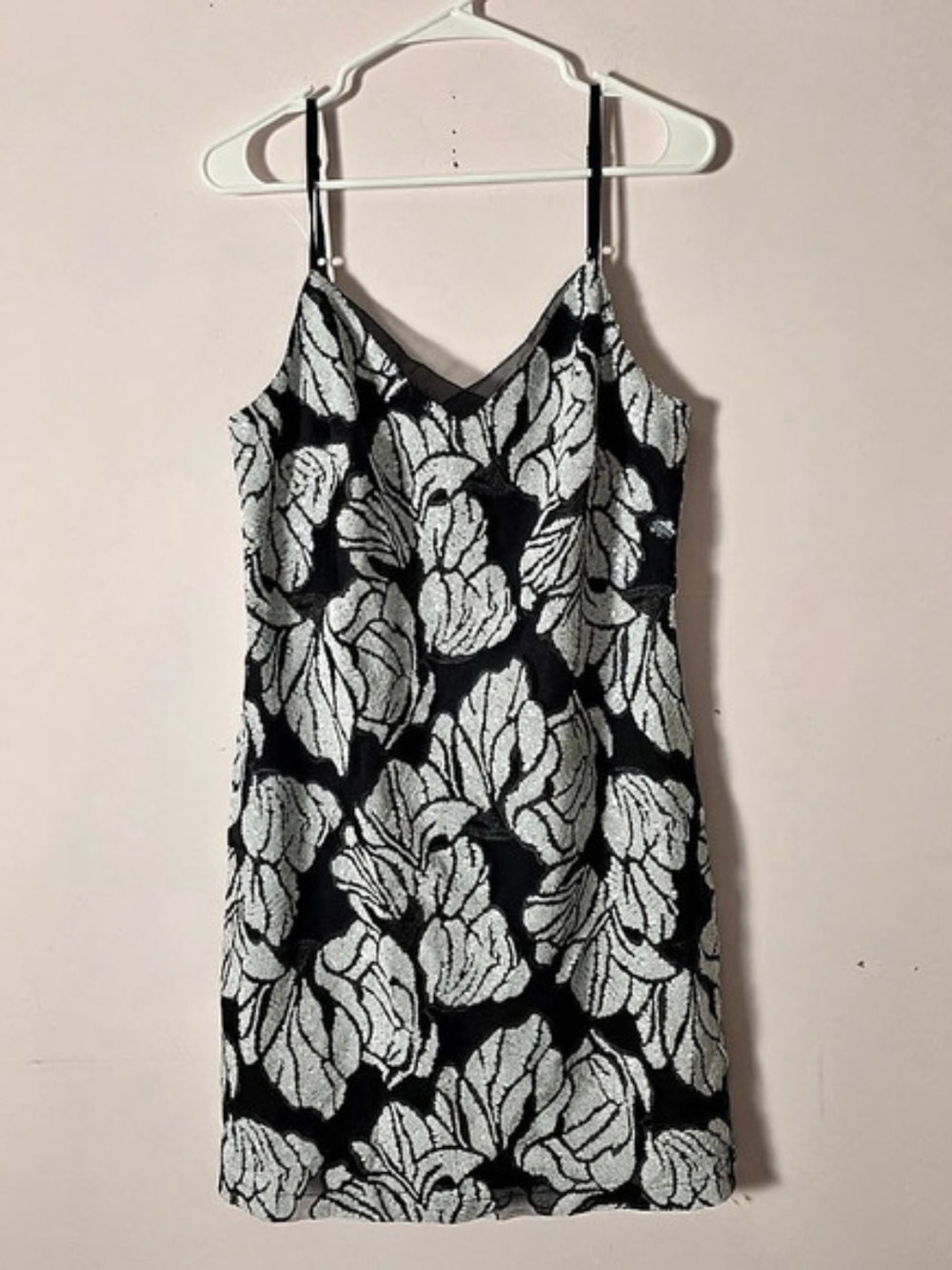 White House Black Market Floral Sequin Mini Dress Size 12 Like New